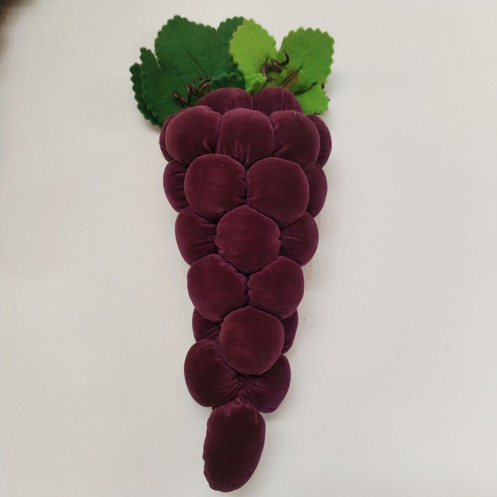 Vintage Velvet Set Of 4 Grapes on Vine Plush‎ Home Decor 9 Inches Grandmacore - Picture 3 of 13